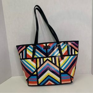NINE WEST AVE TOTE GEOMETRIC PATTERN MULTI COLORED